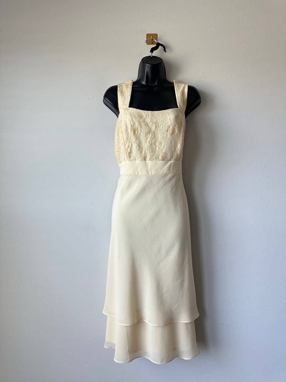 Vintage Midnight Velvet Yellow Gold Lace Midi Dress Size 16 Romantic Formal